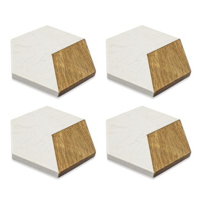 SET X4 POSAVASOS SEVILLA HEXAGONO DE MARMOL ACACIA