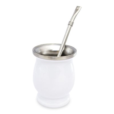 MATE C/BOMBILLA ACERO INOXIDABLE BLANCO