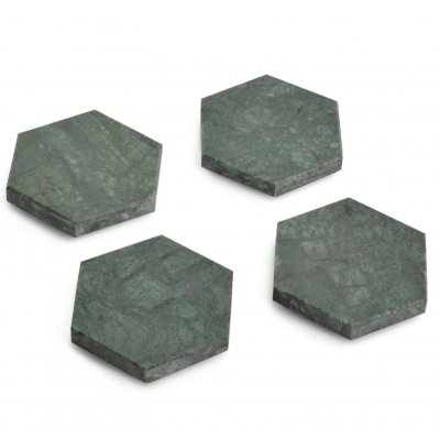 POSAVASOS DE MARMOL MALAQUITA HEXAGONAL SET DE 4