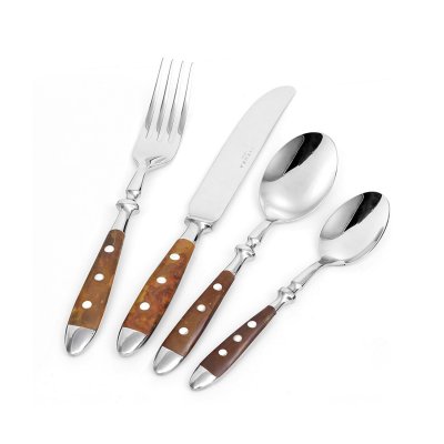 SET DE CUBIERTOS MEDITERRANEAN WOOD SAKURA ACERO INOXIDABLE 24 PIEZAS