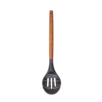 CUCHARA RANURADA SAKURA PHUKET 31.5 CMS -  ACACIA + SILICONA MARMOLADA BLACK