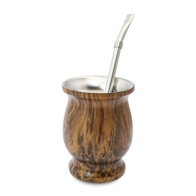 MATE CON BOMBILLA DE ACERO INOXIDABLE ROBLE OSCURO