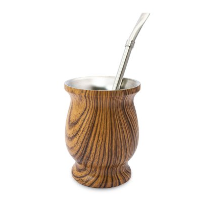 MATE CON BOMBILLA DE ACERO INOXIDABLE ROBLE CLARO