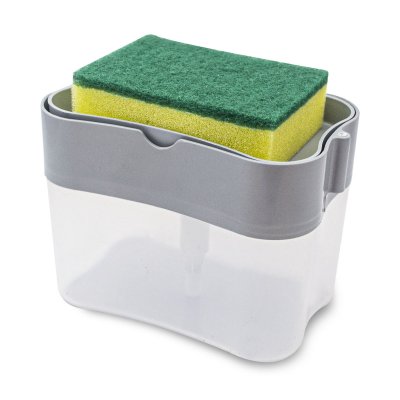 DISPENSER PARA DETERGENTE CON ESPONJA 2 EN 1 GRIS
