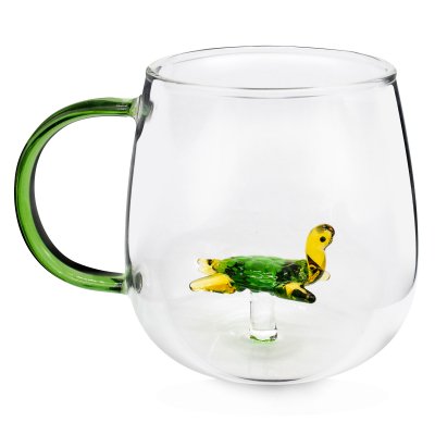 TAZA MUG DE VIDRIO CRISTAL 3D GREEN TURTLE 350 ML